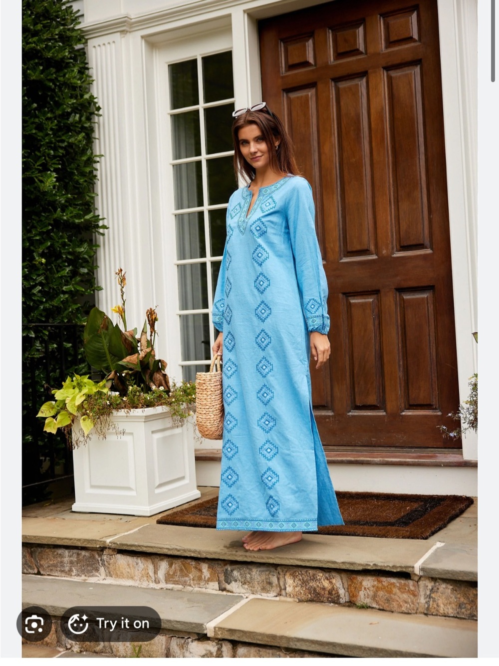 Sail to sable hydrangea Light Blue Embroidered Maxi caftan Dress - Women